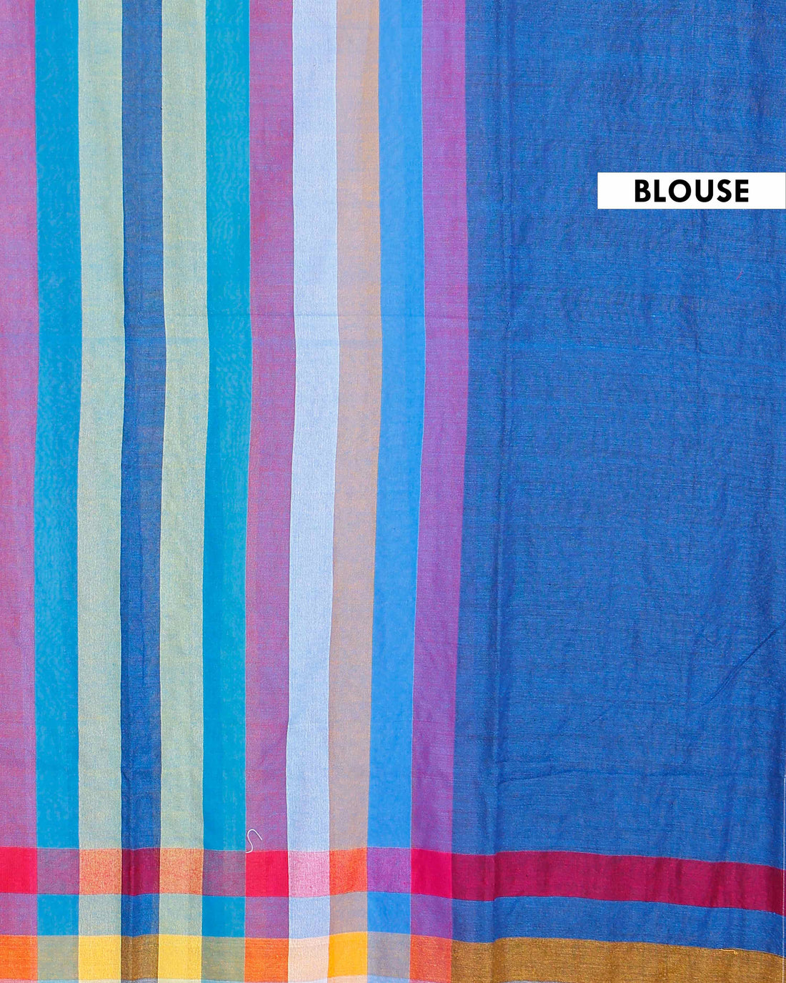 Handloom Mul Mul Cotton Saree with Vertical Stripe Pattern and Decorative Tassels - Multi