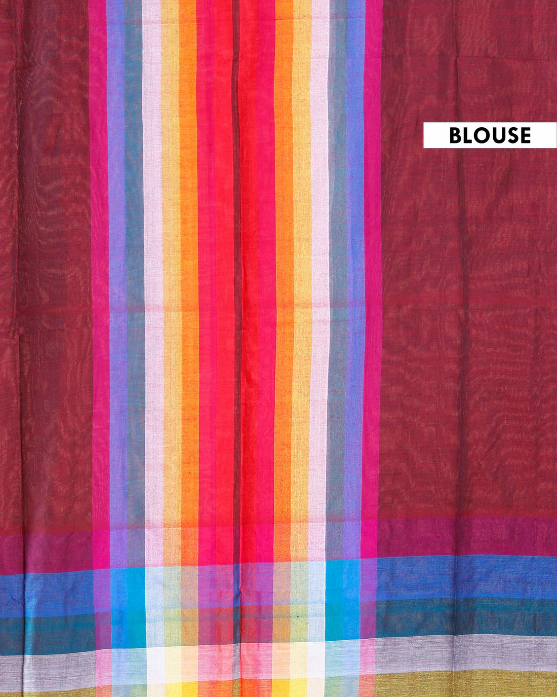 Handloom Mul Mul Cotton Saree with Vertical Stripe Pattern and Decorative Tassels - Dark Maroon