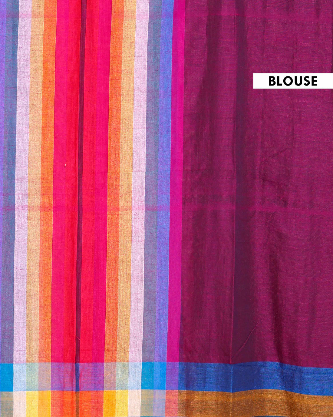 Handloom Mul Mul Cotton Saree with Vertical Stripe Pattern and Decorative Tassels - Purple