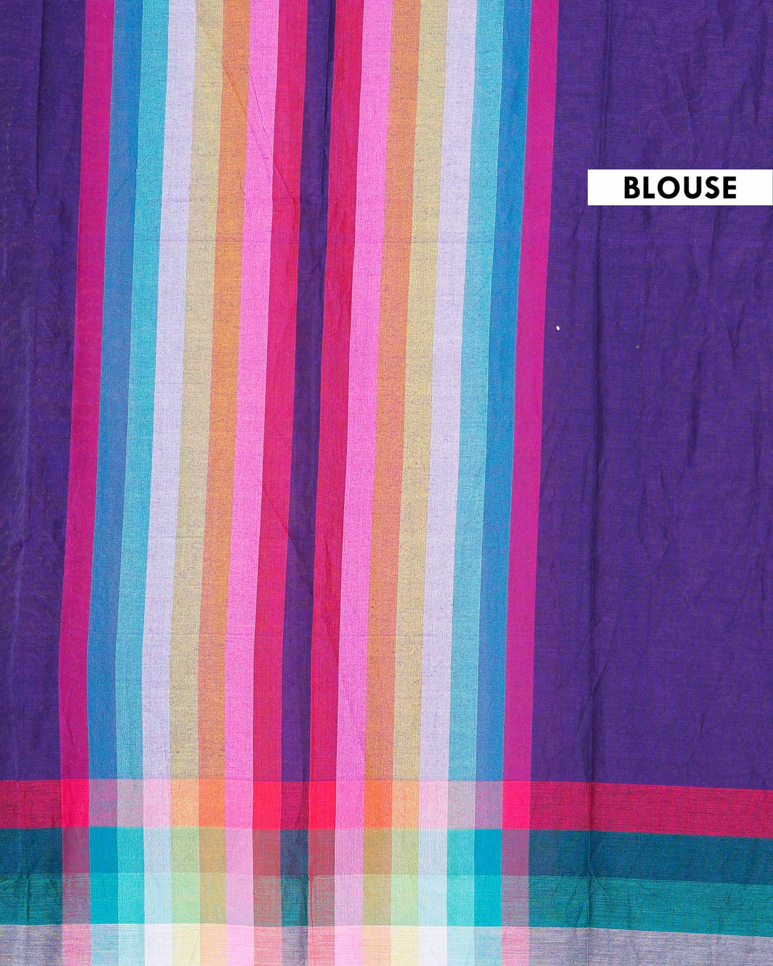 Handloom Mul Mul Cotton Saree with Vertical Stripe Pattern and Decorative Tassels -Blue