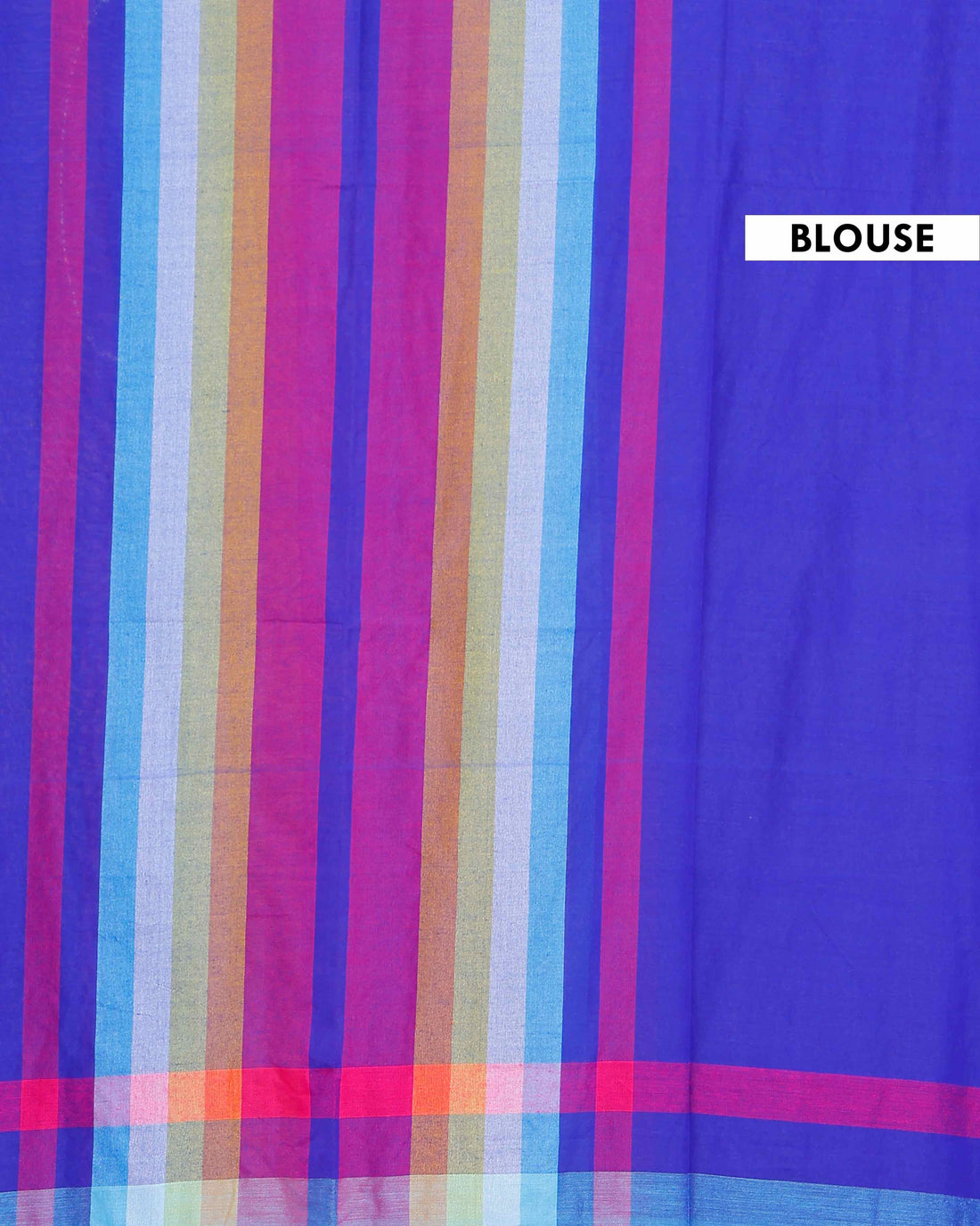 Handloom Mul Mul Cotton Saree with Vertical Stripe Pattern and Decorative Tassels -Blue