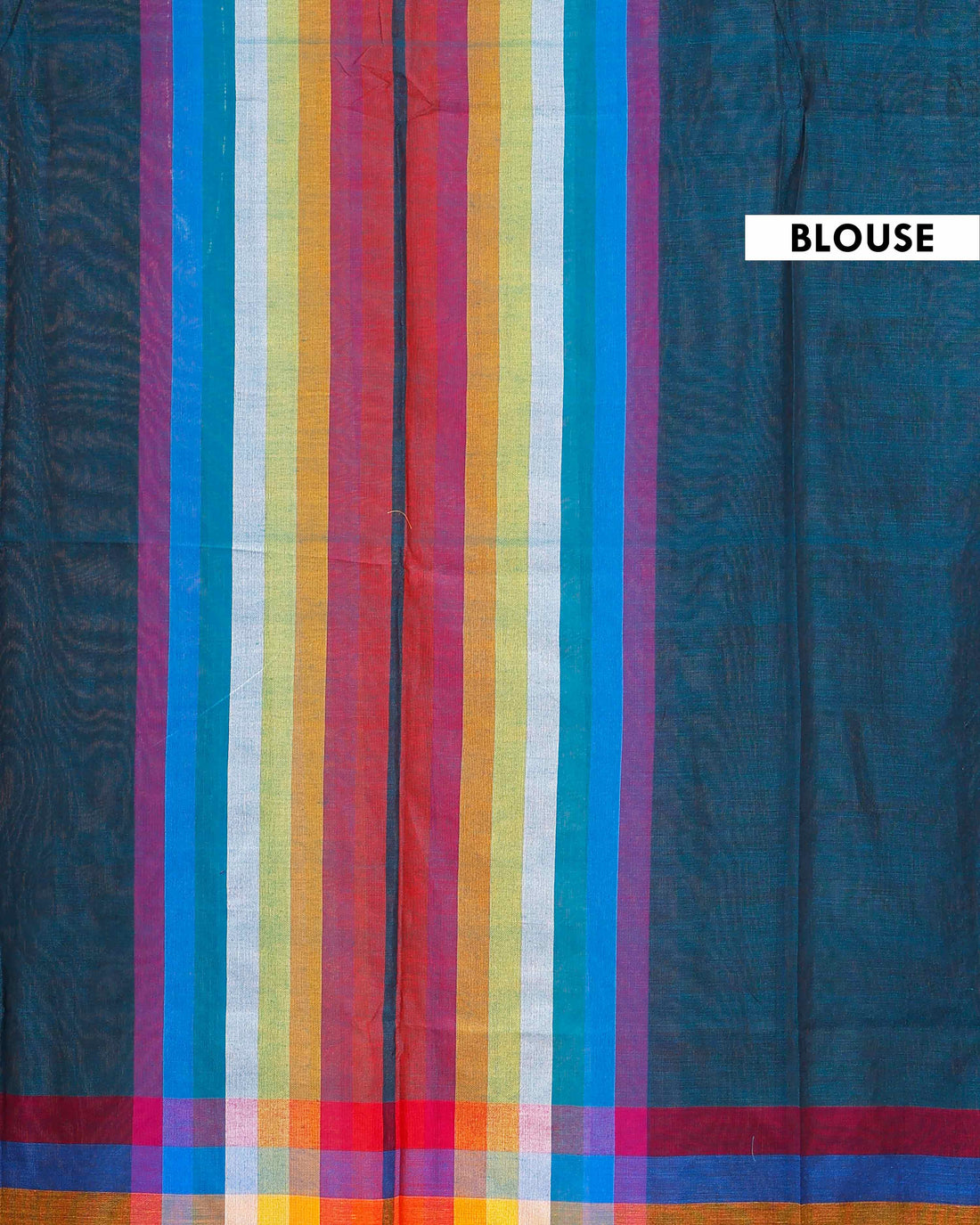 Handloom Mul Mul Cotton Saree with Vertical Stripe Pattern and Decorative Tassels - Teal