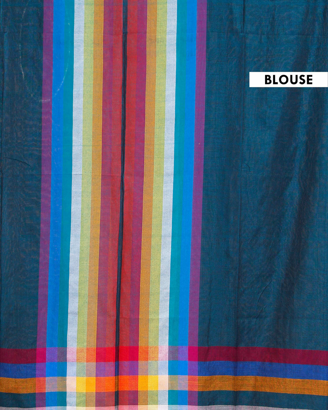 Handloom Mul Mul Cotton Saree with Vertical Stripe Pattern and Decorative Tassels - Teal