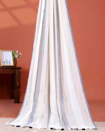 Handwoven Mul Mul Cotton Saree with Bold Striped Pattern and Tassel Detailing – Multi
