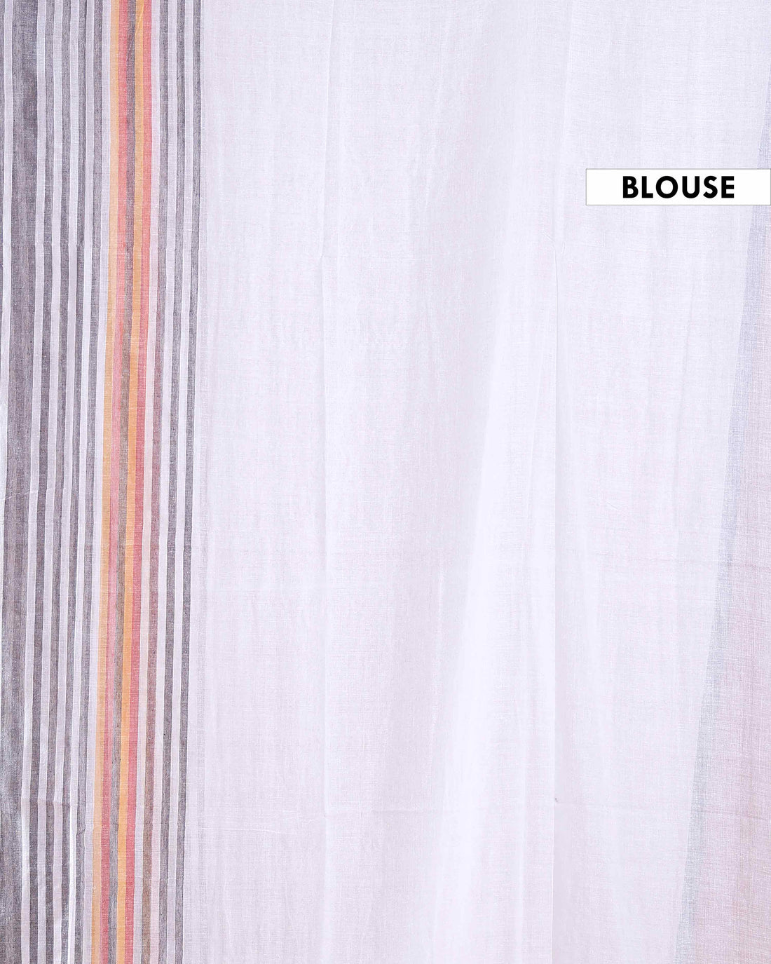 Handwoven Mul Mul Cotton Saree with Classic Striped Design and Colorful Tassel Accents – White