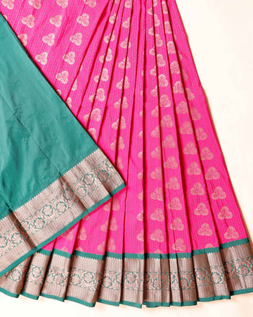 Traditional Kids Pattu Pavadai Material with Intricate Weave and Festive Design -Pink
