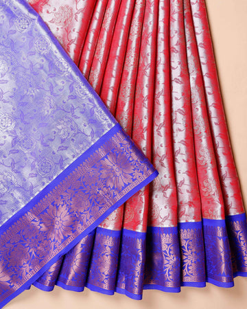 Traditional Kids Pattu Pavadai Material with Intricate Zari Weave - Red
