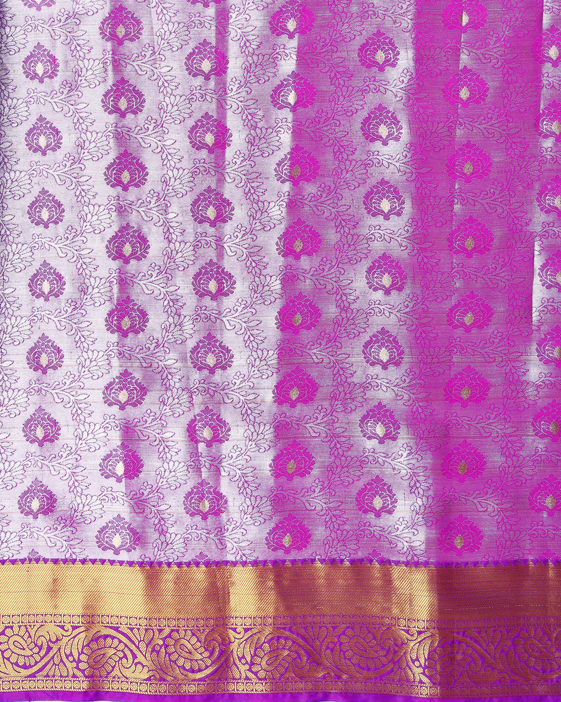 Traditional Kids Pattu Pavadai Material with Traditional Zari Weave & Intricate Motifs - Purple