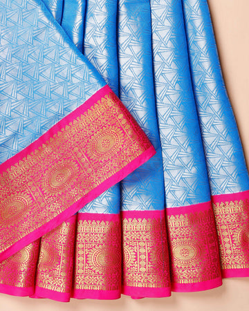 Traditional Kids' Traditional Pattu Pavadai Material with Zari Border - Blue