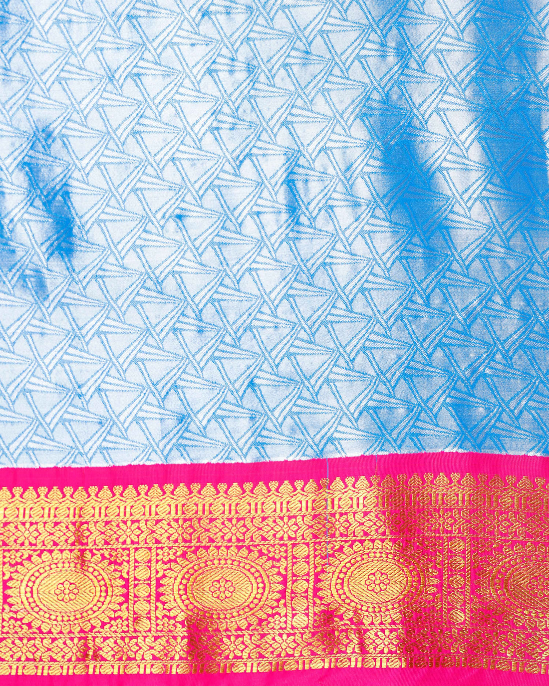 Traditional Kids' Traditional Pattu Pavadai Material with Zari Border - Blue