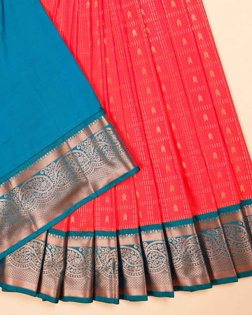 Traditional Kids Pattu Pavadai Material with Elaborate Woven Border - Dark Orange