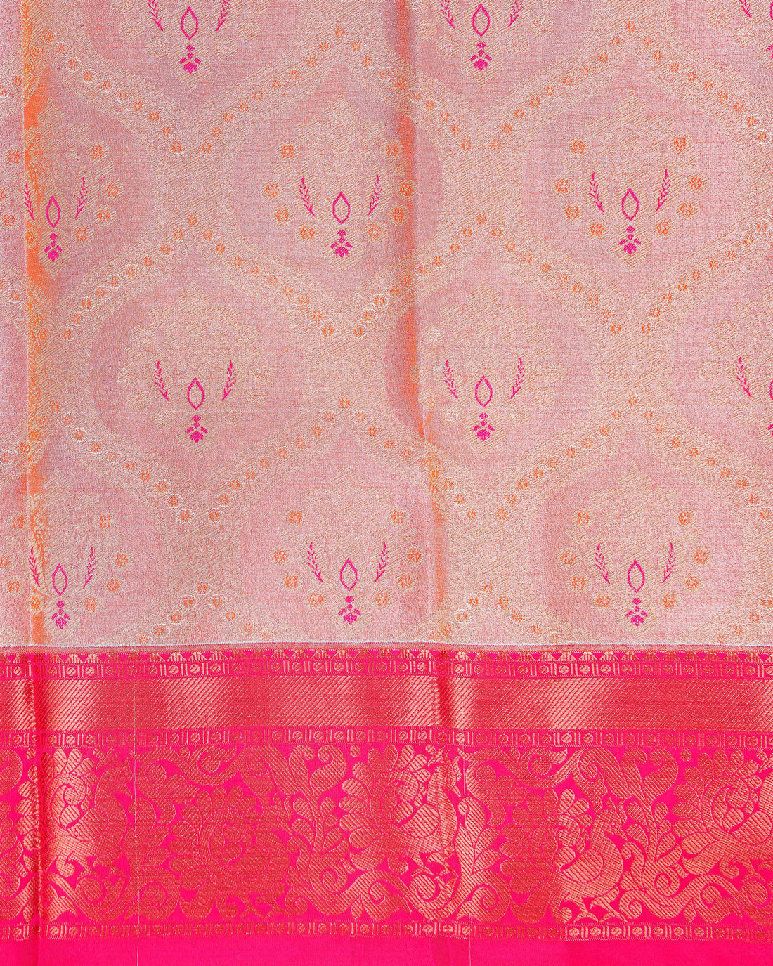 Traditional Kids Pattu Pavadai Material with Zari Motifs and Intricate Border - Pink