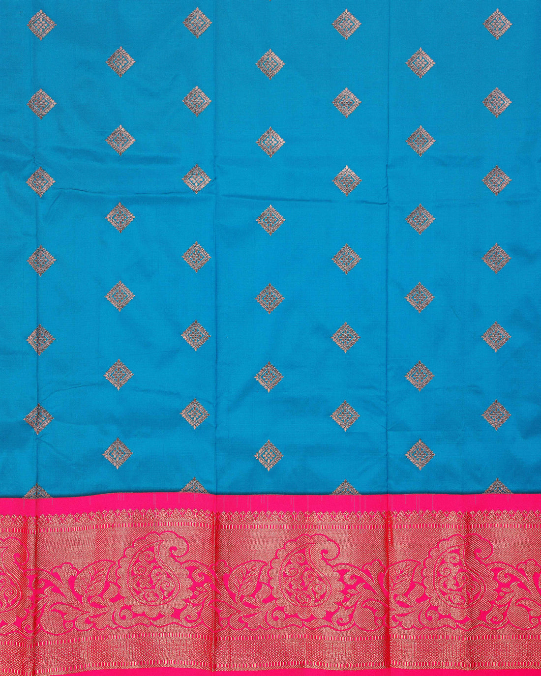 Traditional Zari Woven Kids Pattu Pavadai Material with Ornate Border - Blue