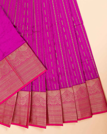 Traditional Pattu Pavadai Material with Zari Weave & Elaborate Border - Purple