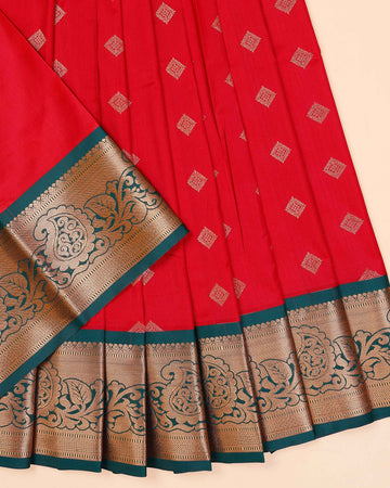 Traditional Kids Pattu Pavadai Material with Intricate Zari Border and Butta Weave - Red