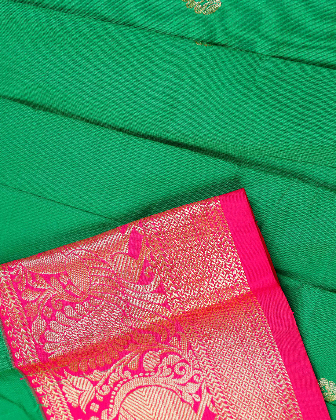 Traditional Kids Pattu Pavadai Material with Traditional Zari Woven Border and Motifs - Green