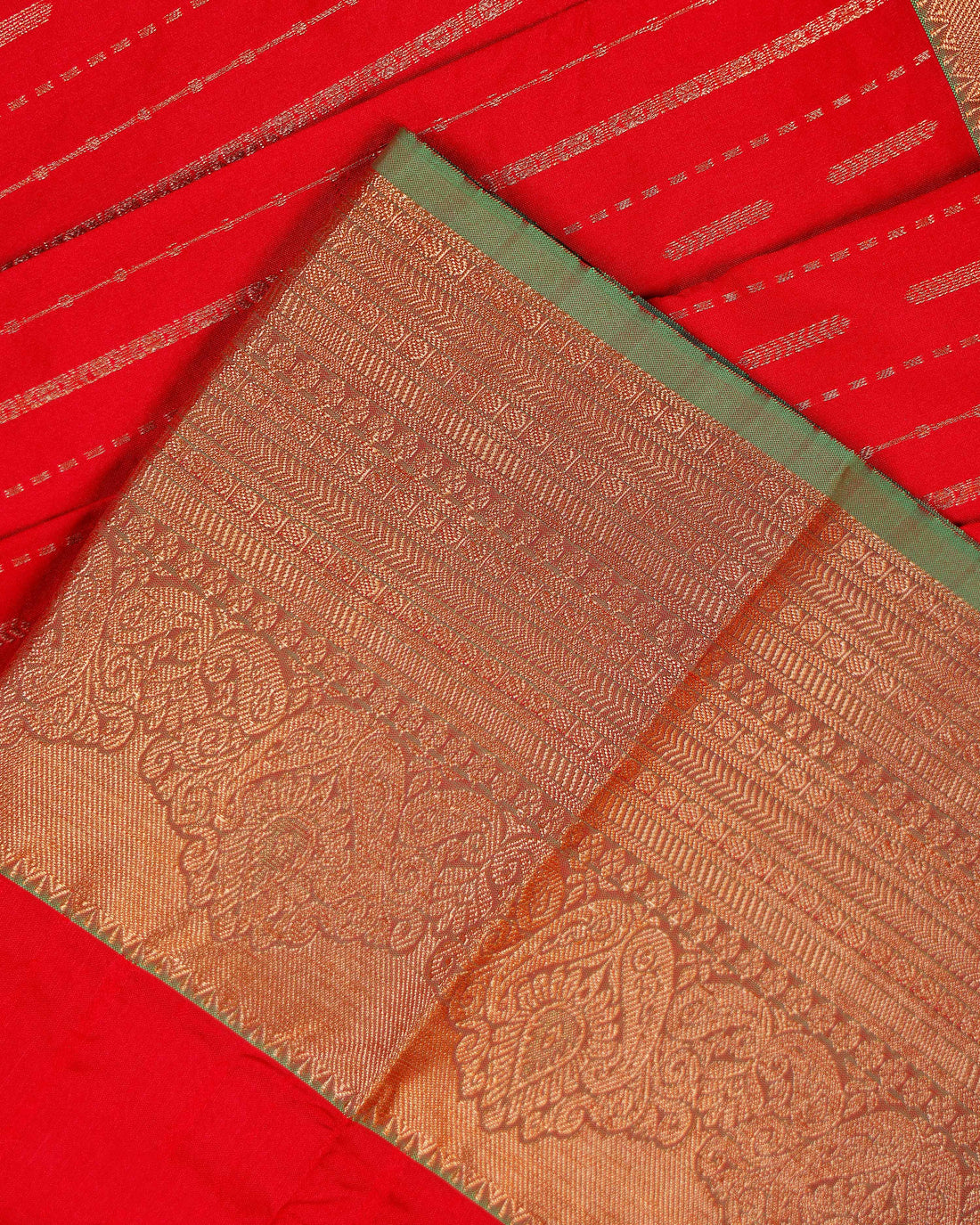 Traditional Pattu Pavadai Material with Zari Weave & Elaborate Border - Red