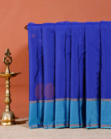 Exquisite Handloom Soft Silk Saree with Traditional Motifs & Contrasting Border - Blue