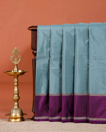 Elegant Soft Silk Saree with Woven Checks and Contrast Border - Light Blue