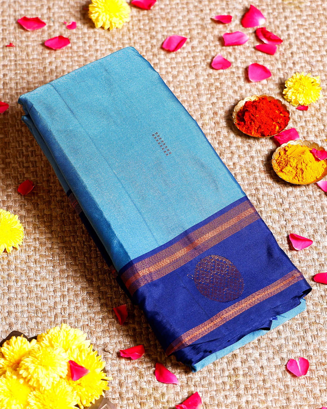 Elegant Soft Silk Saree with Intricate Zari Weave & Temple Border - Blue