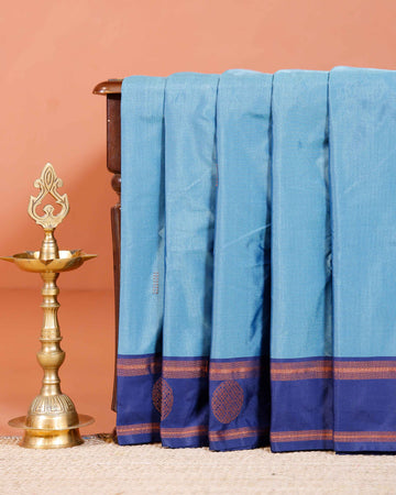 Elegant Soft Silk Saree with Intricate Zari Weave & Temple Border - Blue