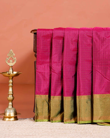 Elegant Soft Silk Saree with Woven Checks and Contrast Border - Purple