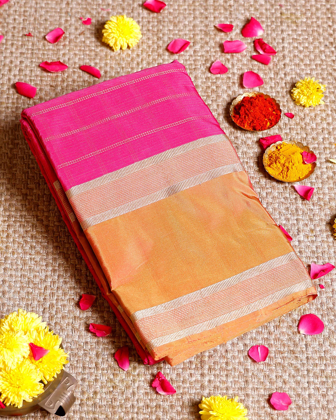 Elegant Soft Silk Saree with Woven Checks and Contrast Border - Pink