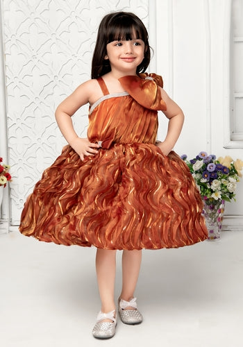 Copper Colour Embellished Sequel Work Frock