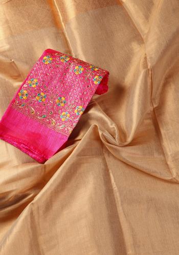 Lustrous Satin Saree with Intricately Embroidered Contrast Blouse - Copper
