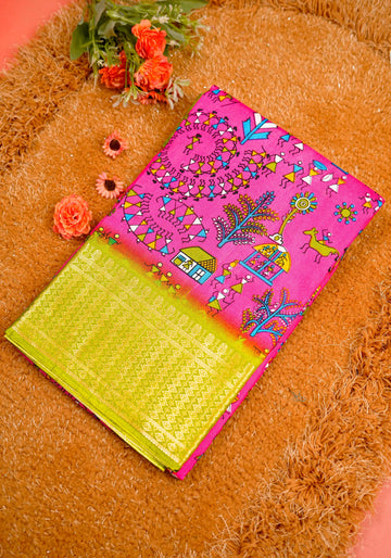 Dark Pink With Golden Color Dola Saree - DO35