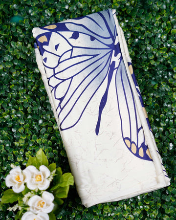 Saree with Bold Butterfly Motif and Geometric Border - White