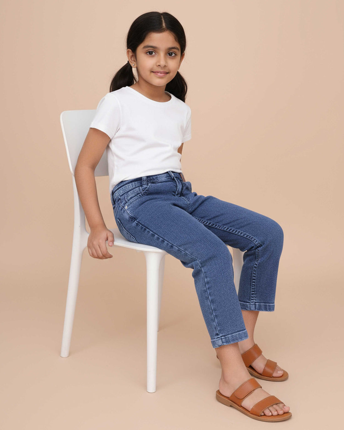 Stylish Girls Solid Design Denim Jeans - Blue