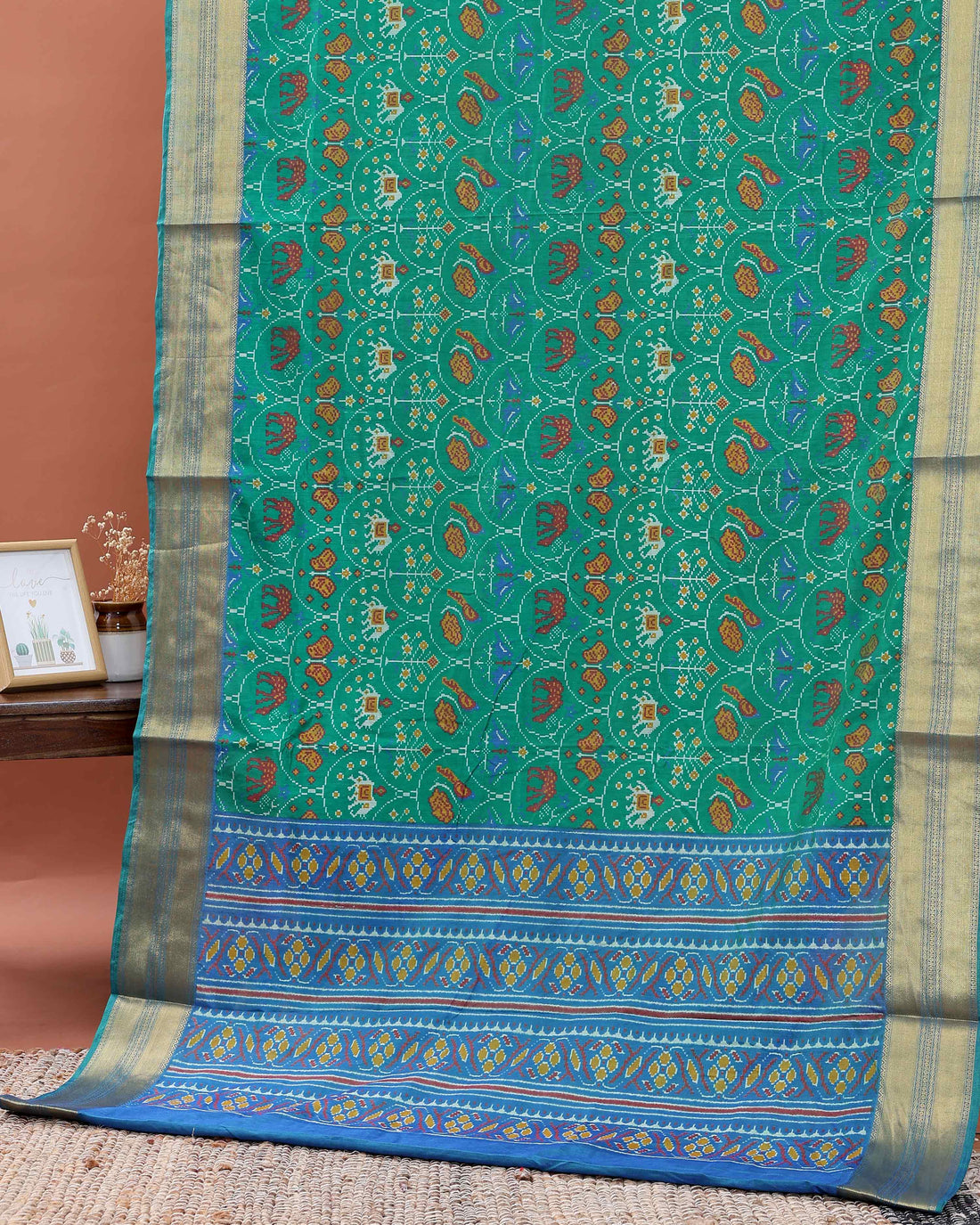 Designer Patola Saree with Intricate Elephant and Geometric Patterns - Green