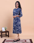 Designer Women's Floral Print Straight Kurta with Mandarin Collar - Navy Blue