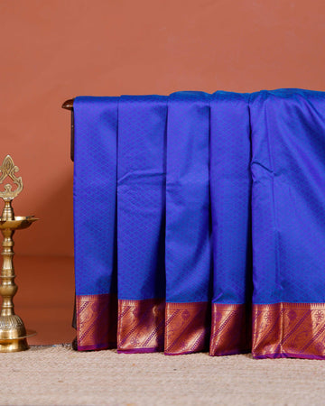 Elampillai Silk Cotton Saree with Intricate Zari Border and Butta Work - Blue