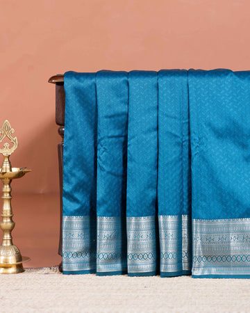 Elampillai Silk Cotton Saree with Zari Woven Border and All-Over Butta Design - Teal