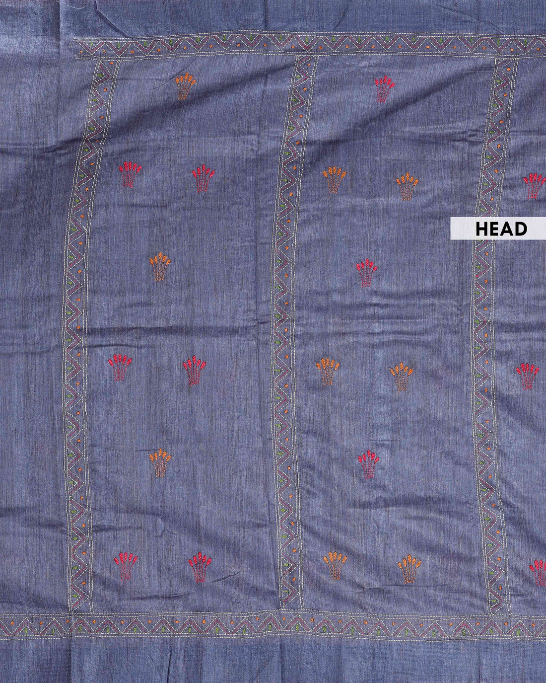 Eleagnt Kantha Work Saree with Floral and Geometric Motifs - Blue