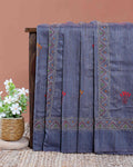 Eleagnt Kantha Work Saree with Floral and Geometric Motifs - Blue