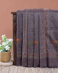 Eleagnt Kantha Work Saree with Floral and Geometric Motifs - Dark Grey
