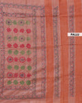 Eleagnt Kantha Work Saree with Floral and Geometric Motifs - Orange