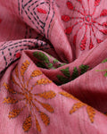 Eleagnt Kantha Work Saree with Floral and Geometric Motifs - Pink