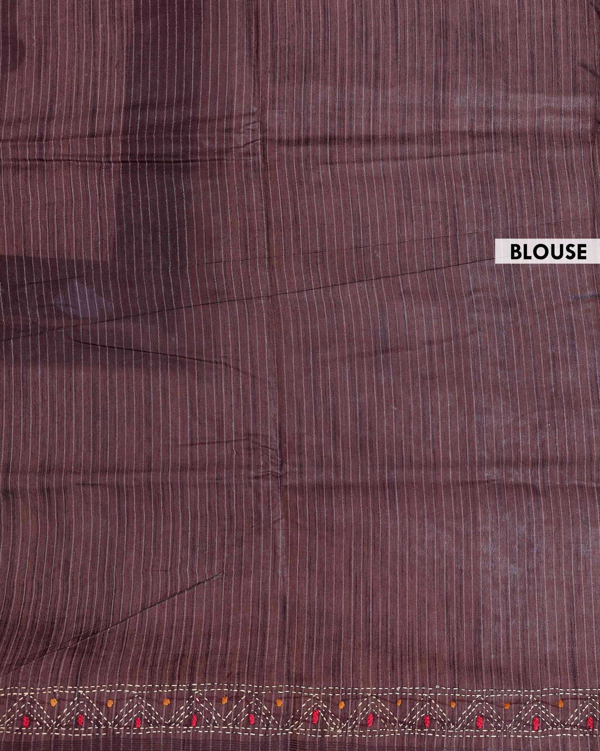 Eleagnt Kantha Work Saree with Floral and Geometric Motifs - Purple