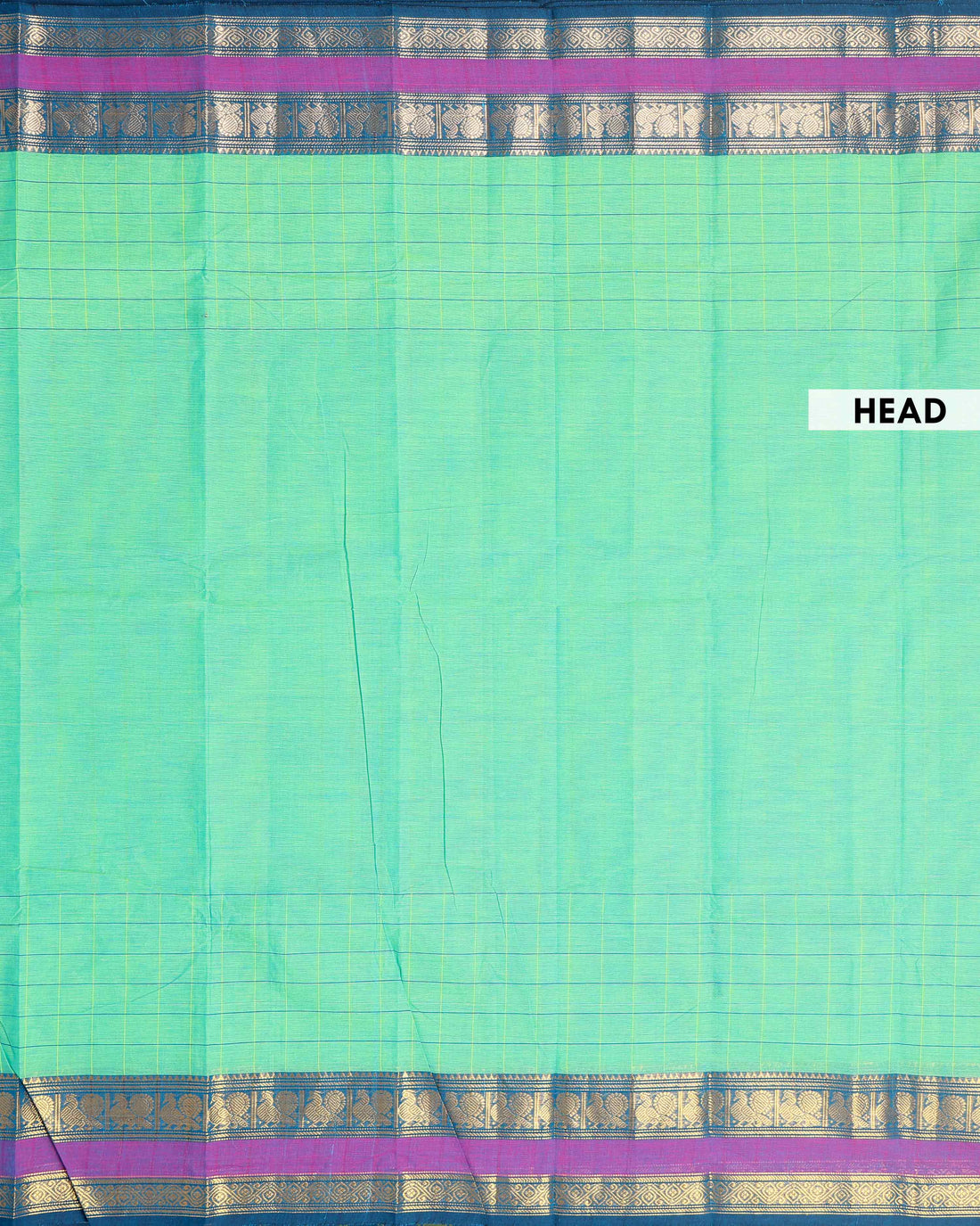 Elegant Chettinad Cotton Saree with Contrast Border and Grid Pattern - Green