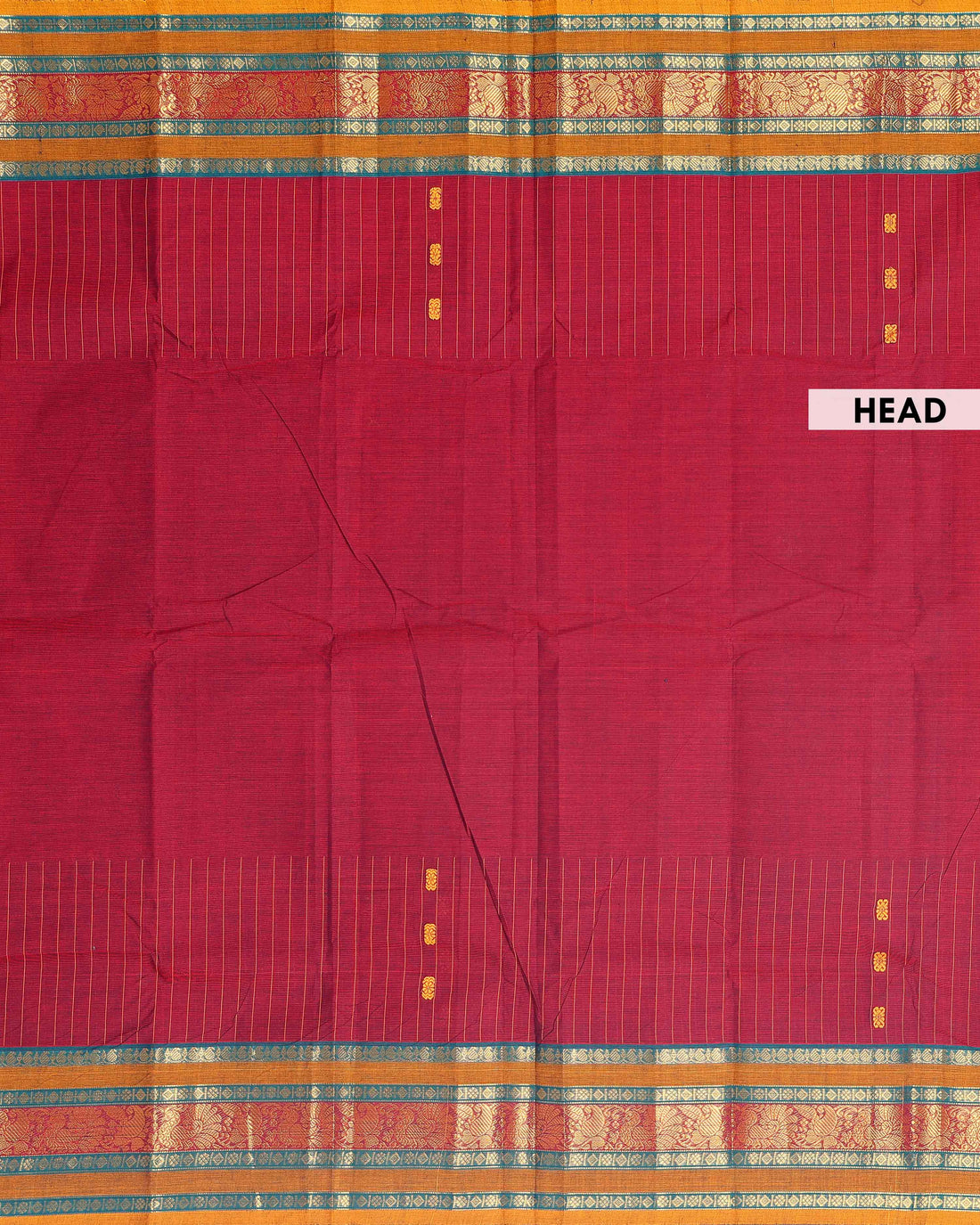 Elegant Chettinad Cotton Saree with Contrast Border and Grid Pattern - Maroon
