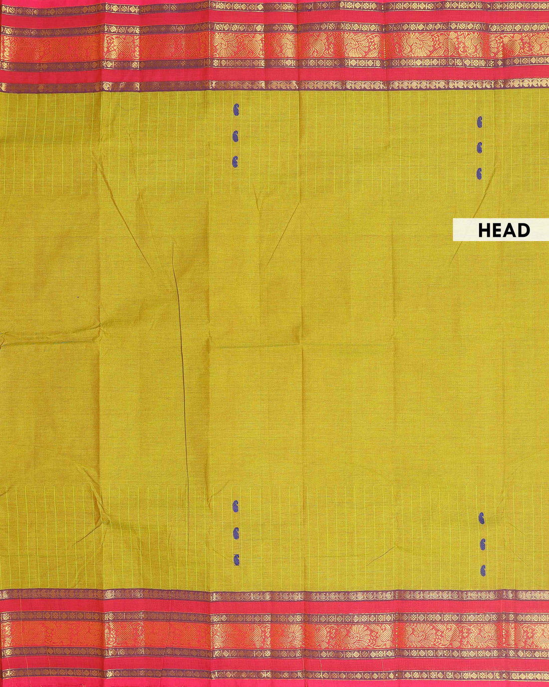 Elegant Chettinad Cotton Saree with Contrast Border and Grid Pattern - Olive Green