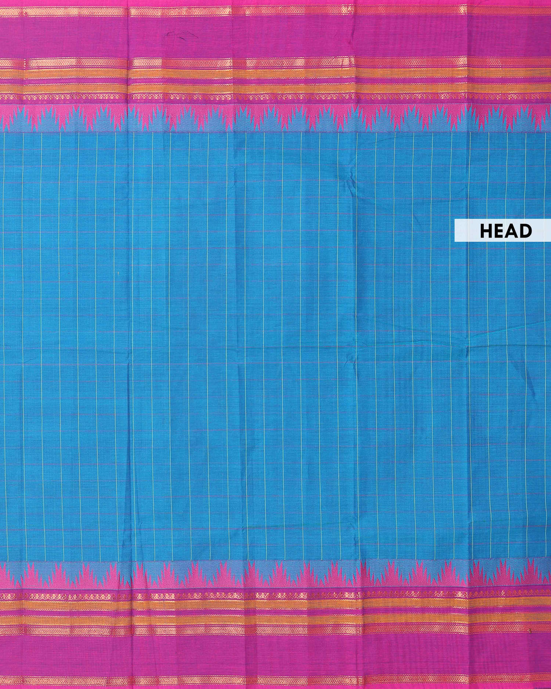 Elegant Chettinad Handloom Cotton Saree with Striped Body and Temple Border - Blue