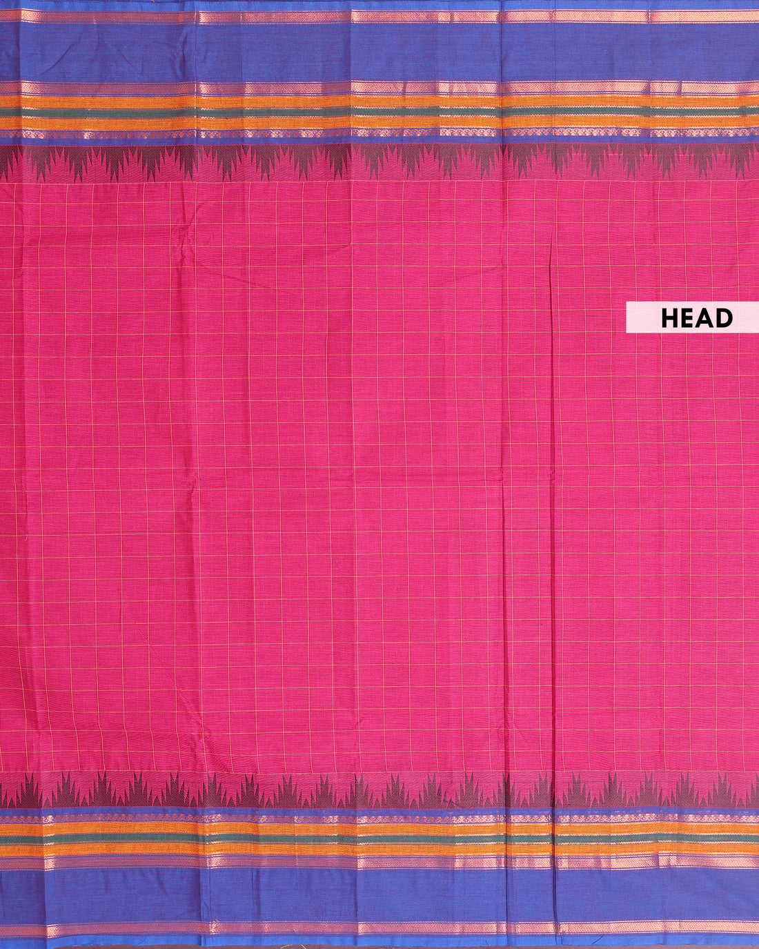 Elegant Chettinad Handloom Cotton Saree with Striped Body and Temple Border - Dark Pink