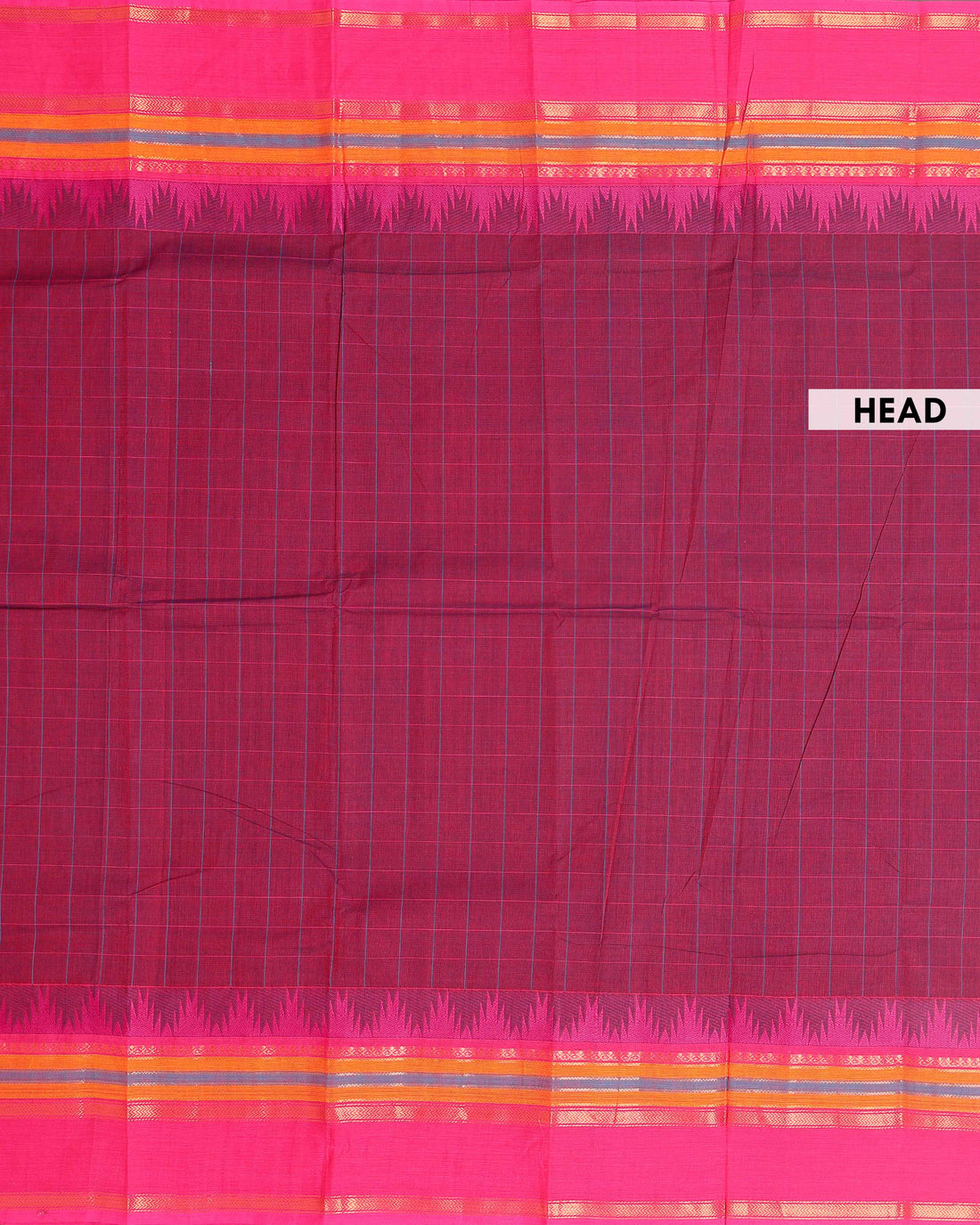 Elegant Chettinad Handloom Cotton Saree with Striped Body and Temple Border - Maroon