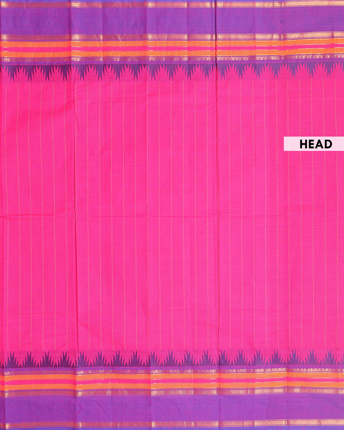 Elegant Chettinad Handloom Cotton Saree with Striped Body and Temple Border - Pink