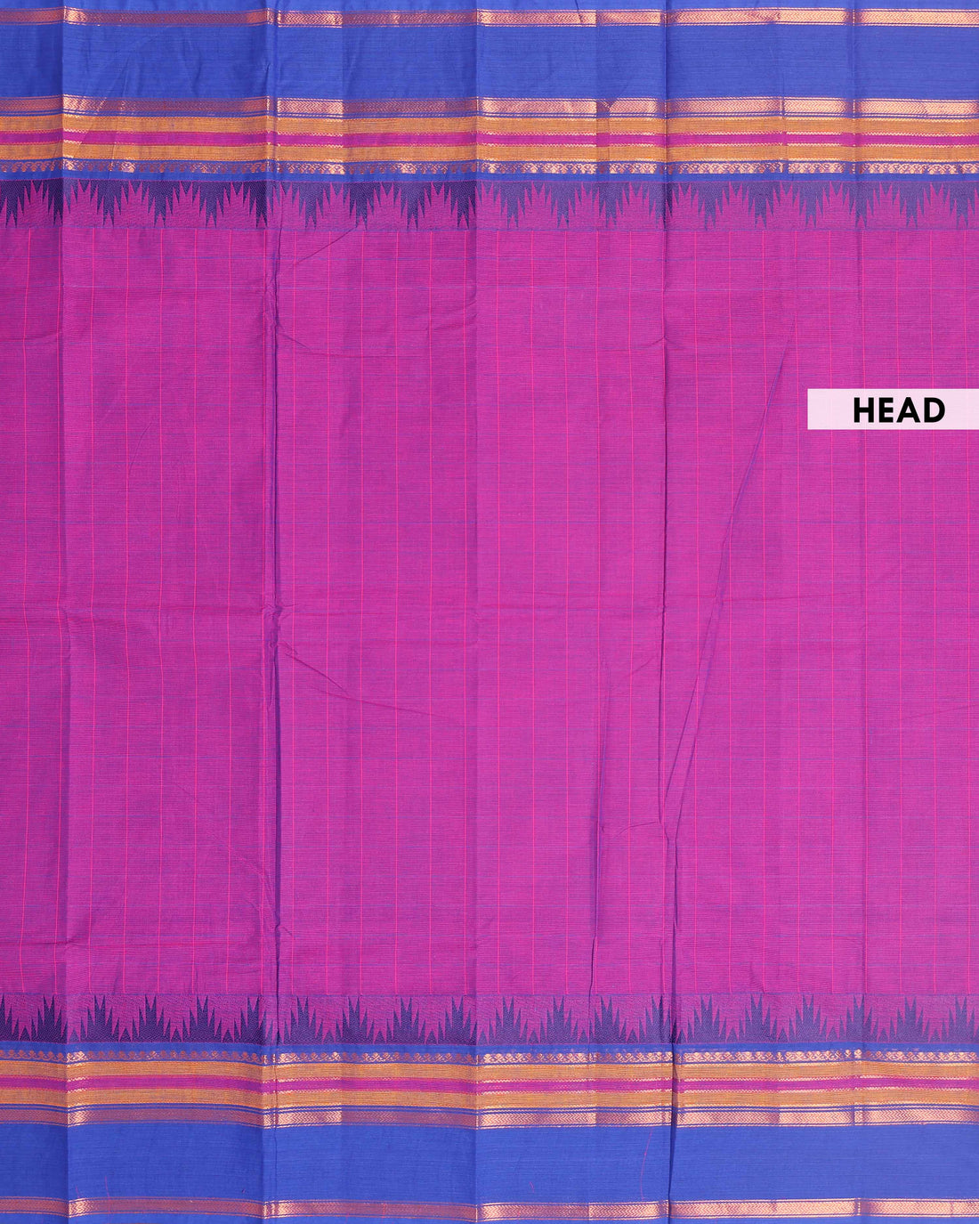 Elegant Chettinad Handloom Cotton Saree with Striped Body and Temple Border - Purple